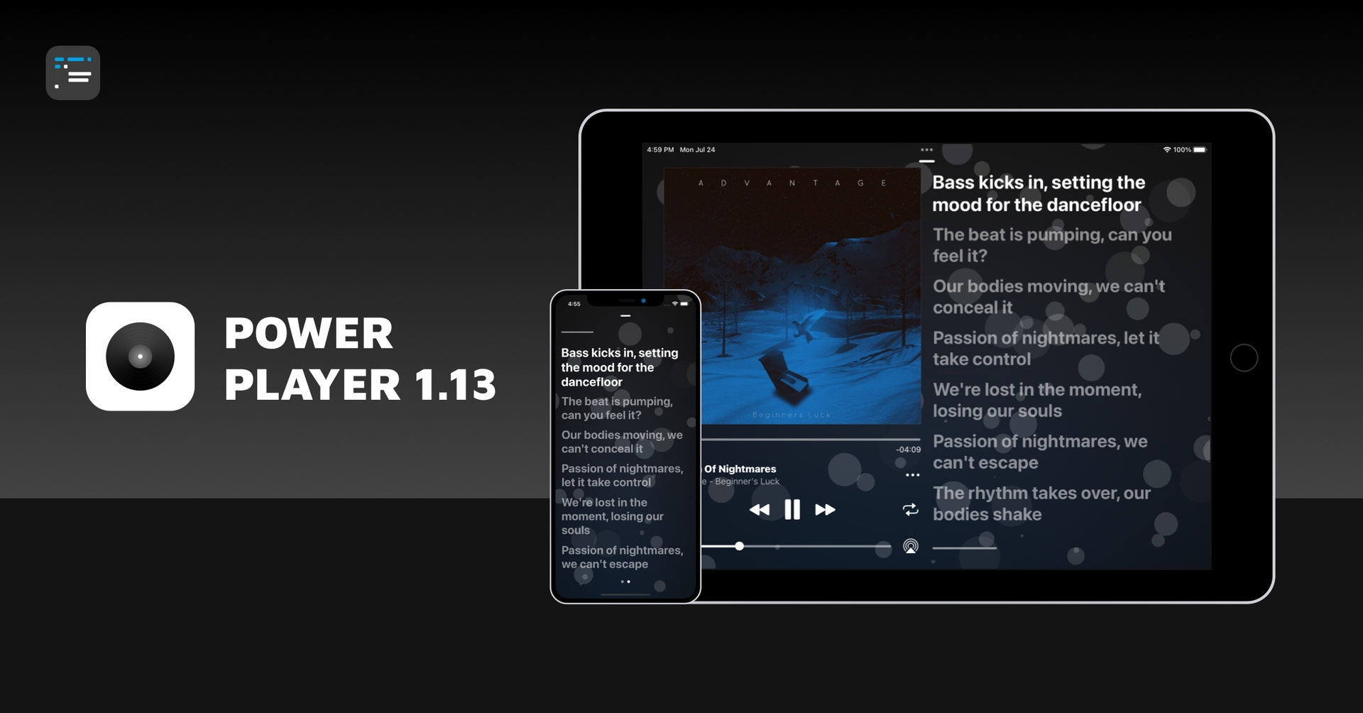 Power Player 1.13: Add scrolling lyrics to any song, iOS 17 ready