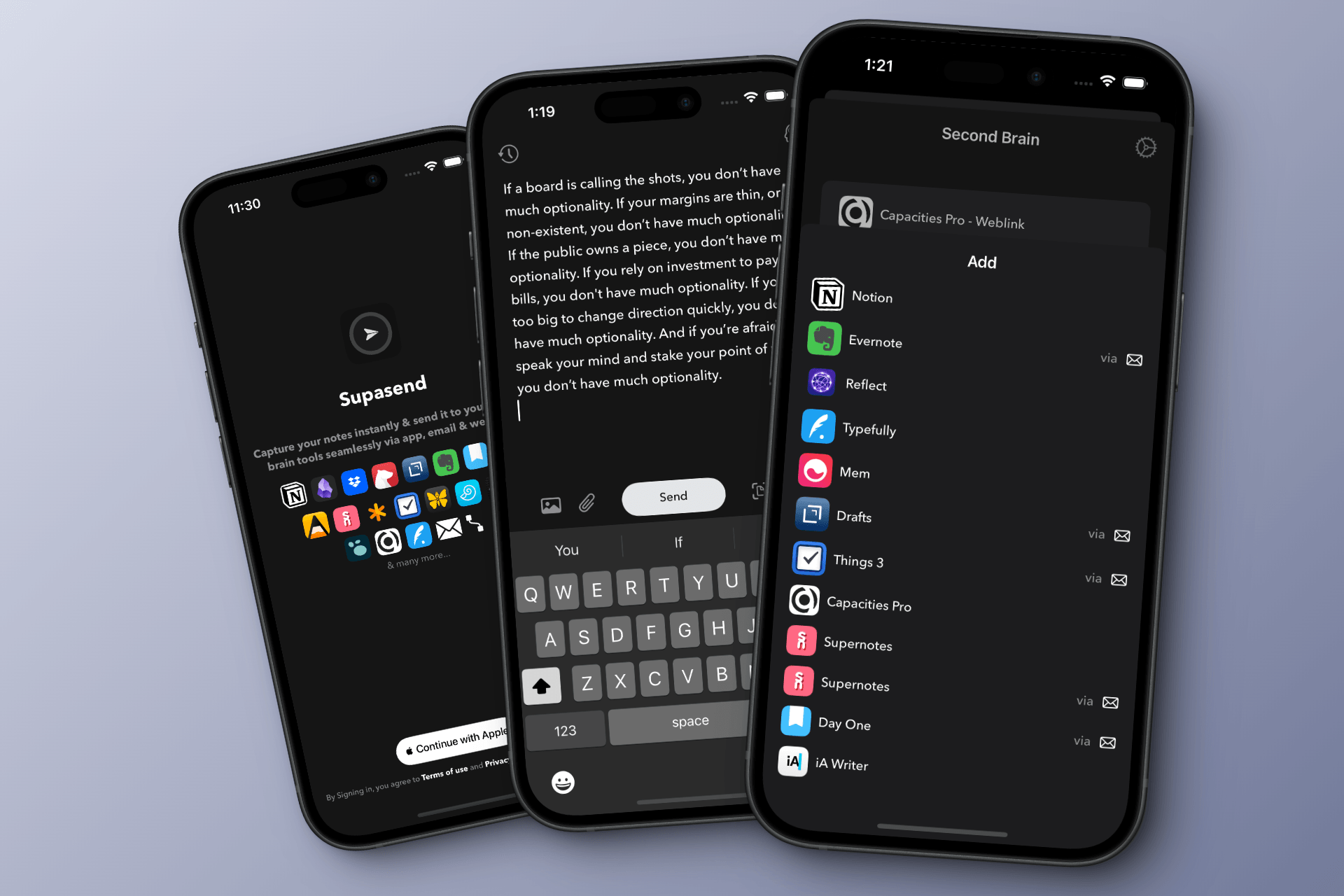 SupaSend: Capture instantly & send seamlessly to your note apps
