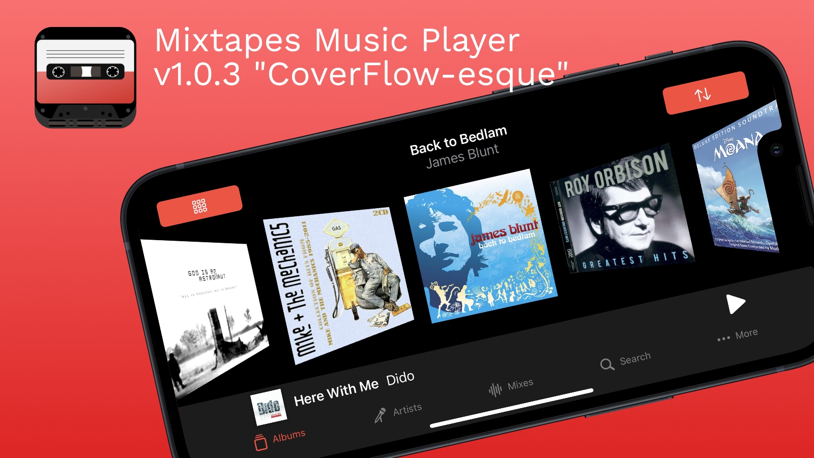 Mixtapes Music Player adds CoverFlow like landscape view
