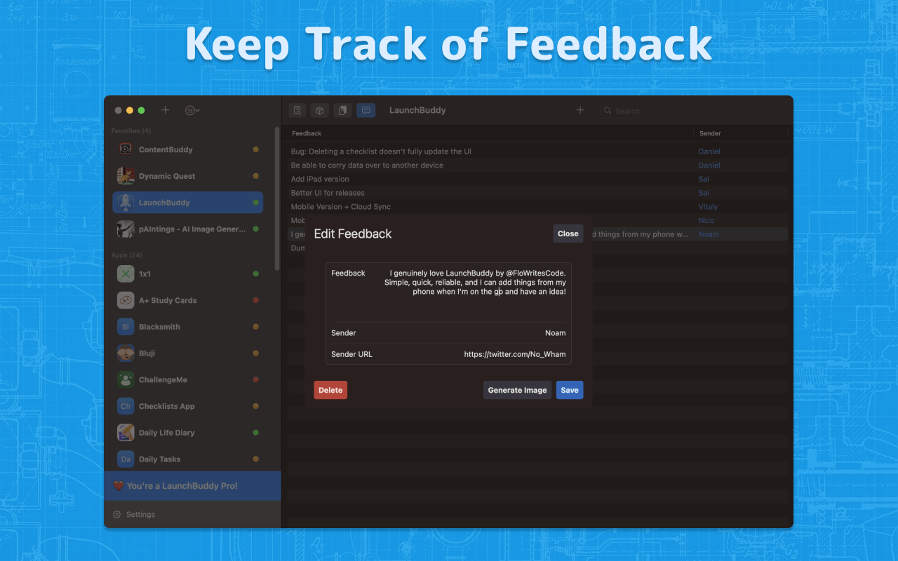 Manage User Feedback with LaunchBuddy