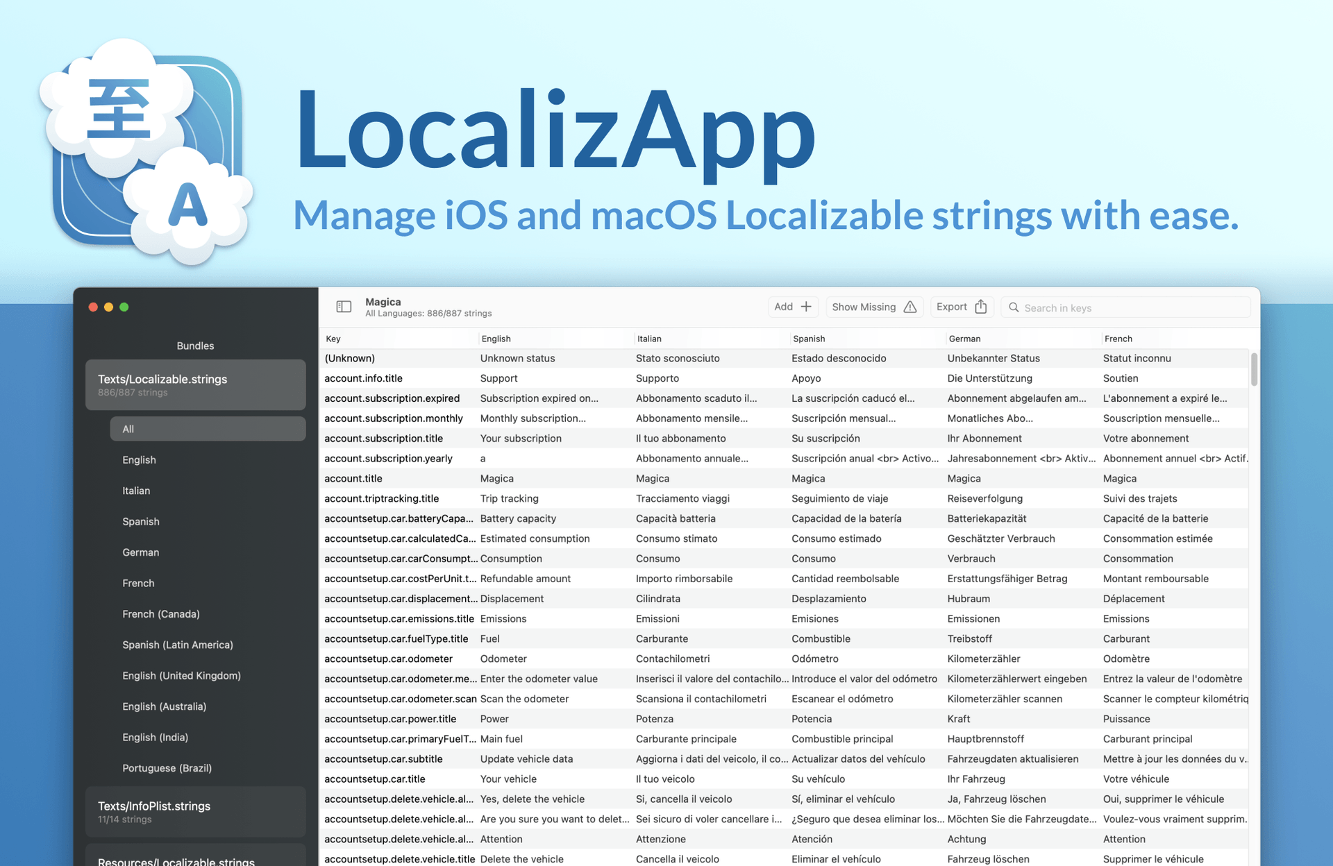 Manage all your localizable strings of your apps with ease