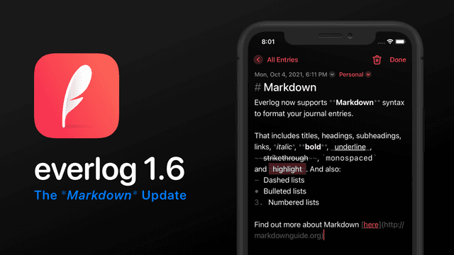 Everlog Journal adds Markdown support