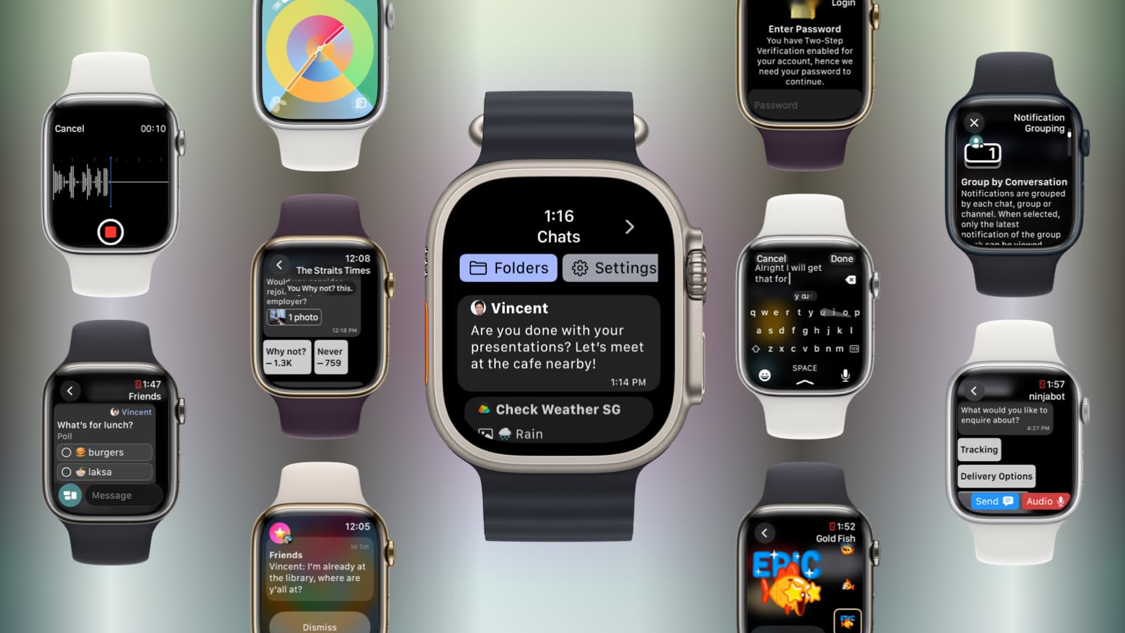 Introducing Pigeon 1.2, the best Telegram client for watchOS 10.