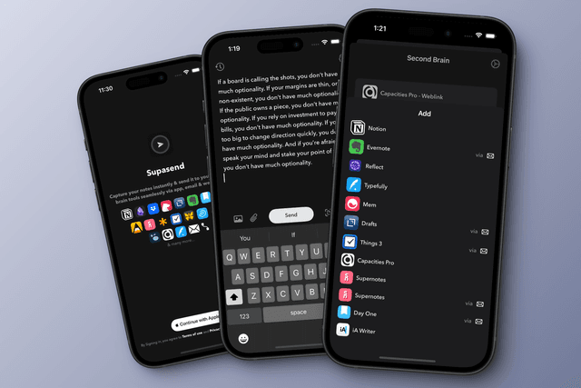SupaSend: Capture instantly & send seamlessly to your note apps